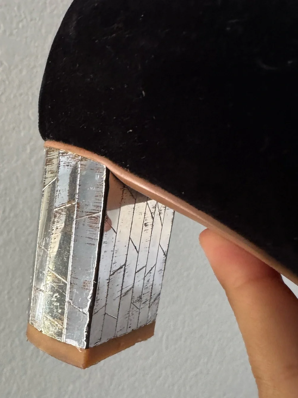 See By Chloé Black Velvet Silver Metallic Mirror Block Heel Pumps Size 36